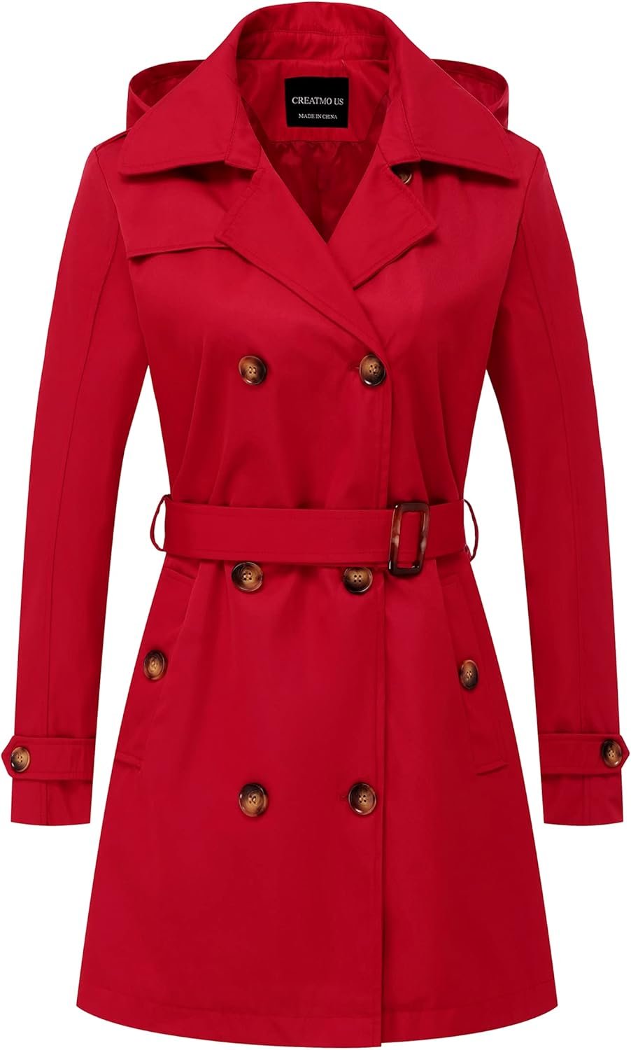 creatmo us women's trench coat double breasted classic lapel overcoat belted slim outerwear coat with detachable hood creatmo us women's trench coat double breasted classic lapel overcoat belted slim outerwear coat with detachable hood