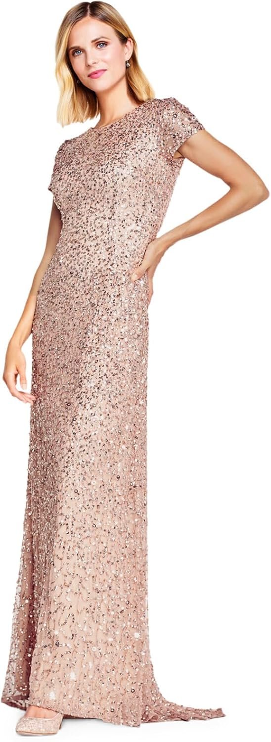adrianna papell womens short sleeve all over sequin gown adrianna papell womens short sleeve all over sequin gown