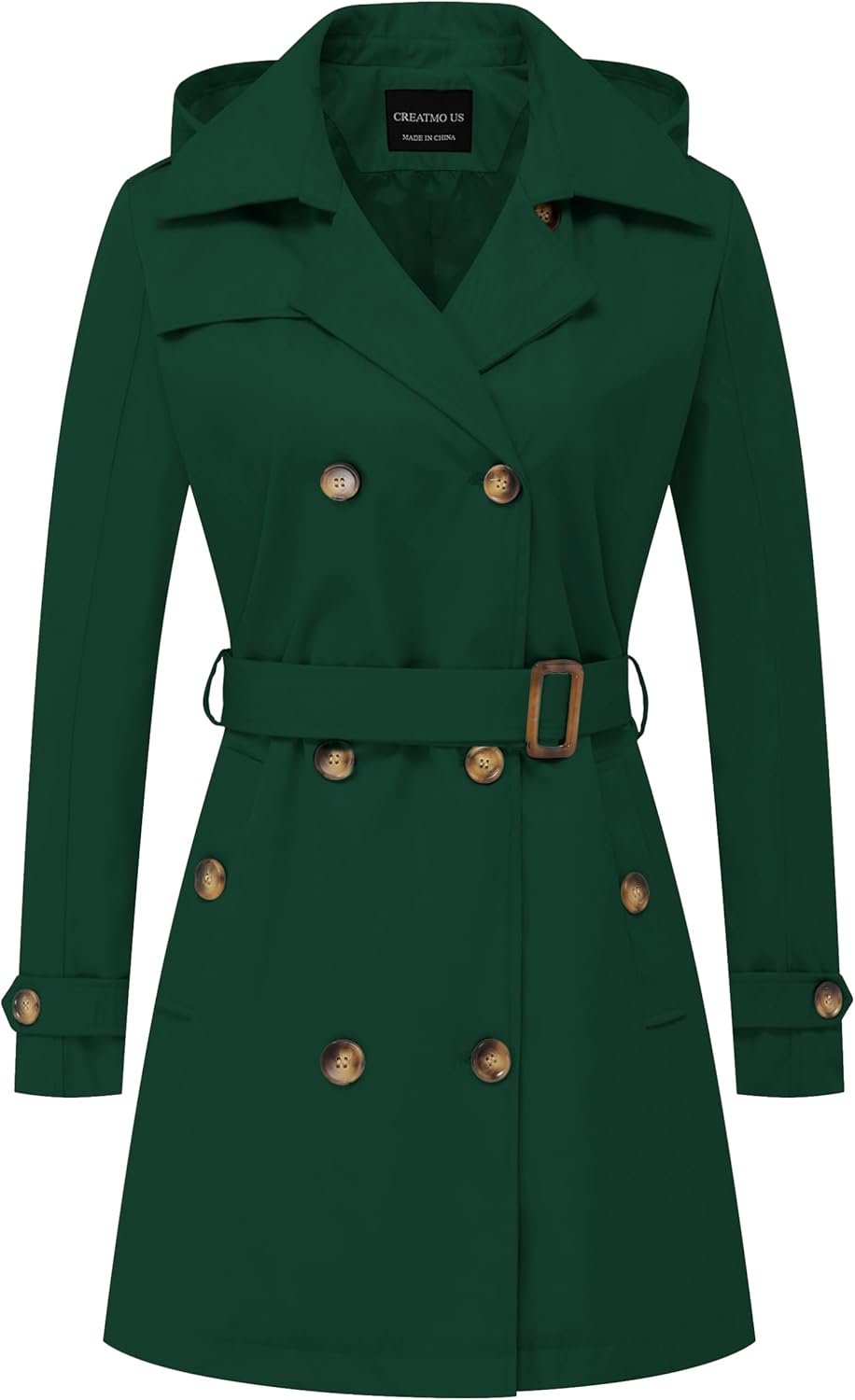 creatmo us women's trench coat double breasted classic lapel overcoat belted slim outerwear coat with detachable hood creatmo us women's trench coat double breasted classic lapel overcoat belted slim outerwear coat with detachable hood