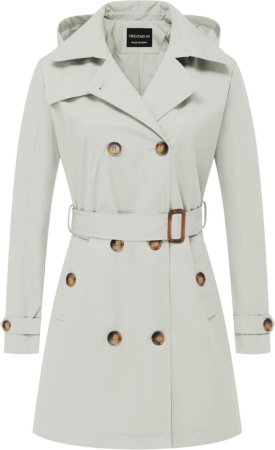 creatmo us women's trench coat double breasted classic lapel overcoat belted slim outerwear coat with detachable hood creatmo us women's trench coat double breasted classic lapel overcoat belted slim outerwear coat with detachable hood