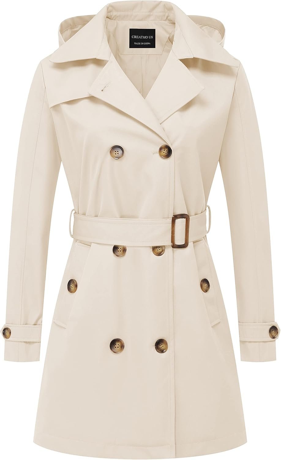creatmo us women's trench coat double breasted classic lapel overcoat belted slim outerwear coat with detachable hood creatmo us women's trench coat double breasted classic lapel overcoat belted slim outerwear coat with detachable hood