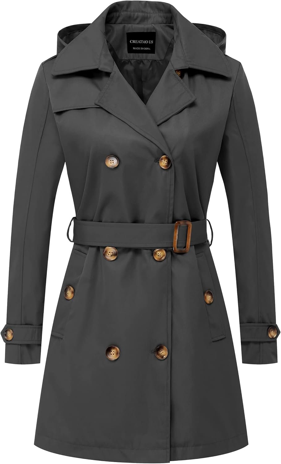 creatmo us women's trench coat double breasted classic lapel overcoat belted slim outerwear coat with detachable hood creatmo us women's trench coat double breasted classic lapel overcoat belted slim outerwear coat with detachable hood