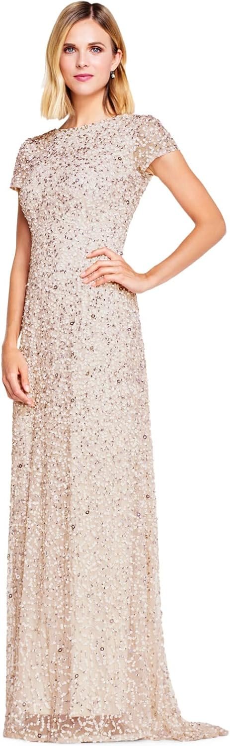 adrianna papell womens short sleeve all over sequin gown adrianna papell womens short sleeve all over sequin gown