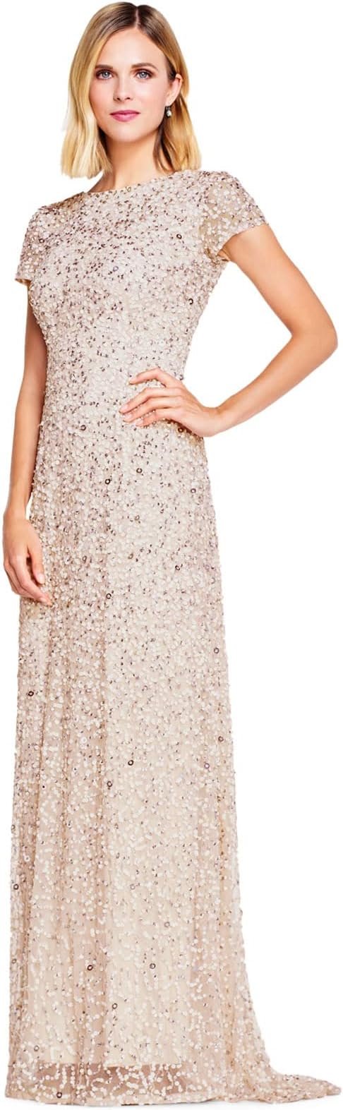 adrianna papell womens short sleeve all over sequin gown adrianna papell womens short sleeve all over sequin gown