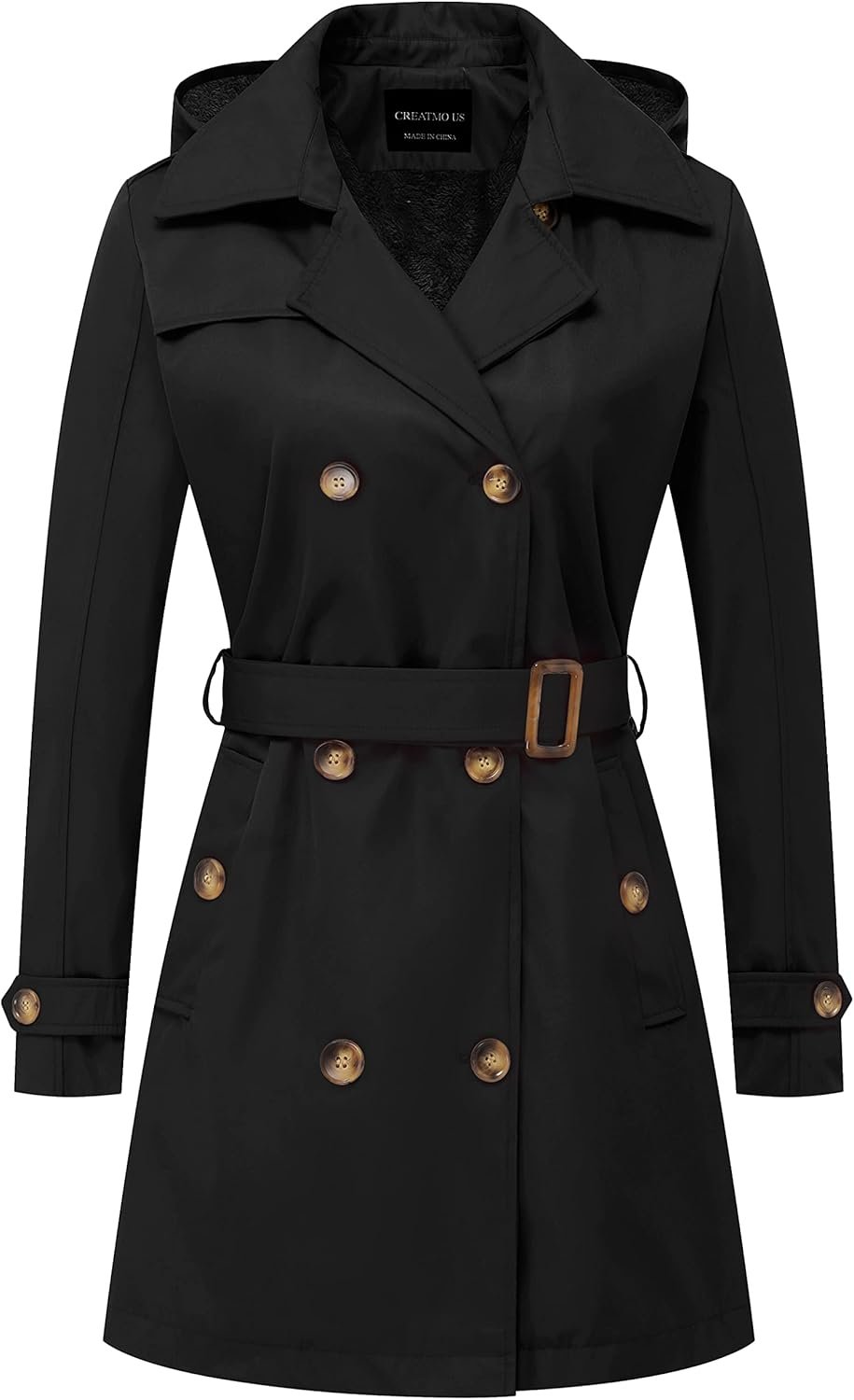 creatmo us women's trench coat double breasted classic lapel overcoat belted slim outerwear coat with detachable hood creatmo us women's trench coat double breasted classic lapel overcoat belted slim outerwear coat with detachable hood