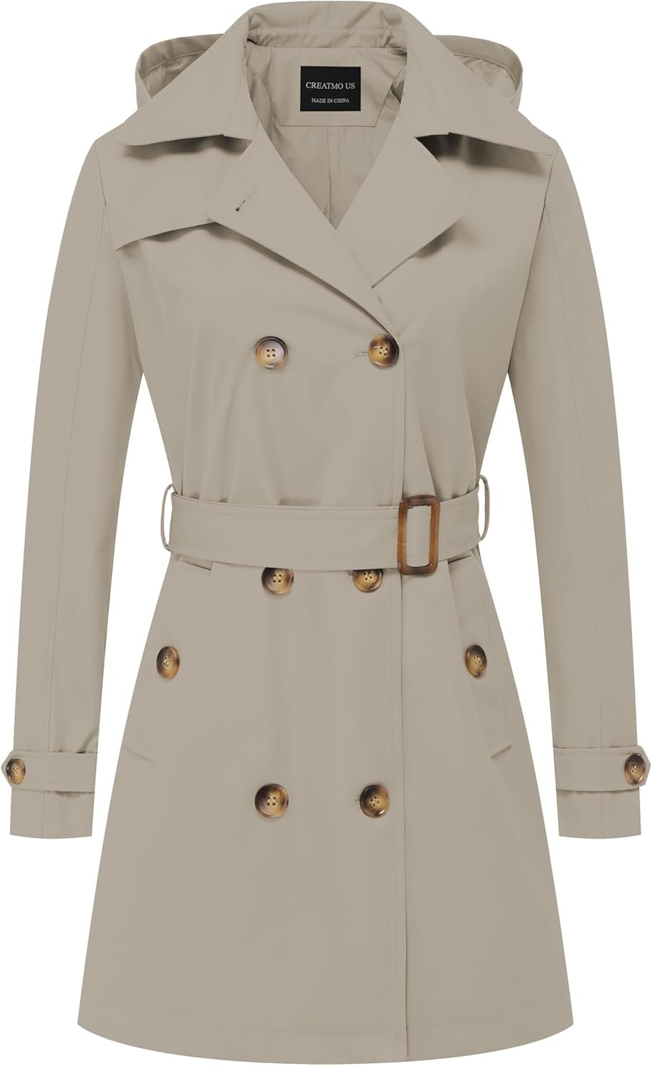 creatmo us women's trench coat double breasted classic lapel overcoat belted slim outerwear coat with detachable hood creatmo us women's trench coat double breasted classic lapel overcoat belted slim outerwear coat with detachable hood