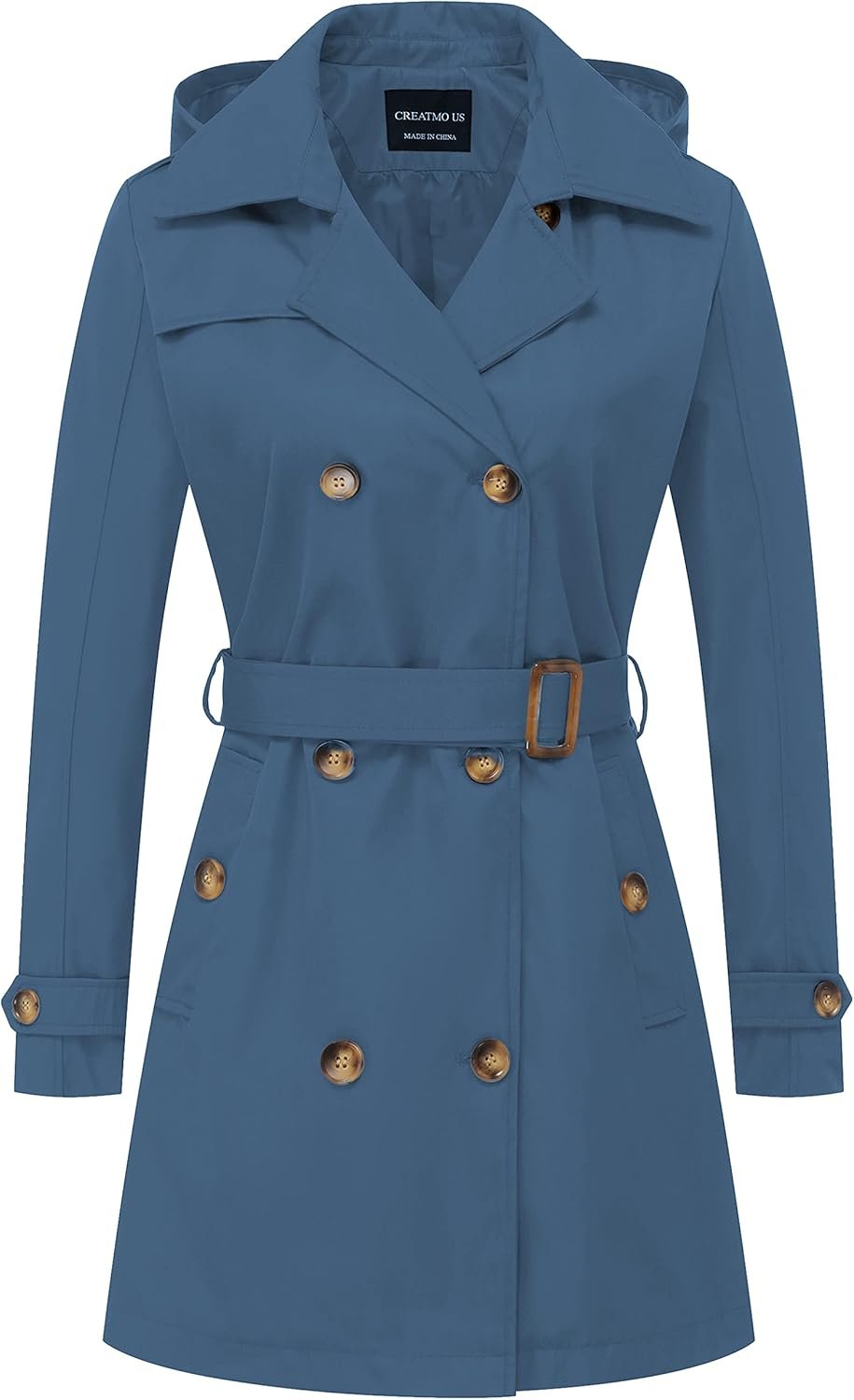 creatmo us women's trench coat double breasted classic lapel overcoat belted slim outerwear coat with detachable hood creatmo us women's trench coat double breasted classic lapel overcoat belted slim outerwear coat with detachable hood