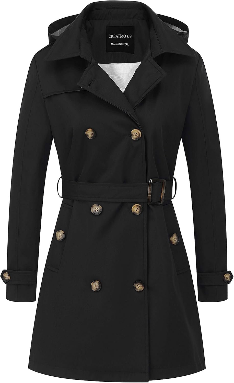 creatmo us women's trench coat double breasted classic lapel overcoat belted slim outerwear coat with detachable hood creatmo us women's trench coat double breasted classic lapel overcoat belted slim outerwear coat with detachable hood