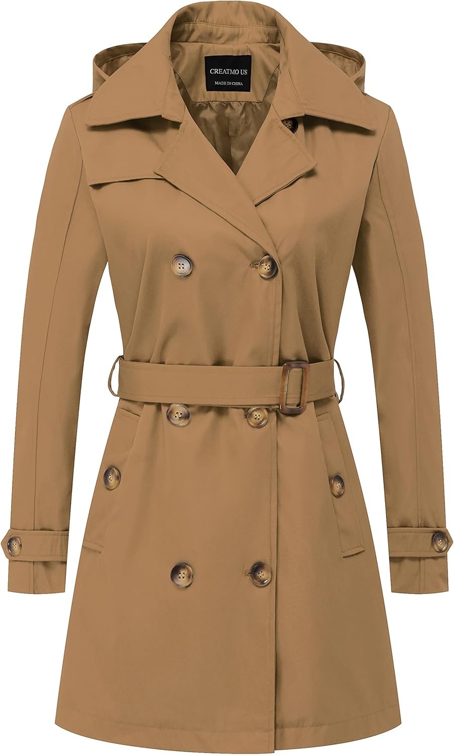creatmo us women's trench coat double breasted classic lapel overcoat belted slim outerwear coat with detachable hood creatmo us women's trench coat double breasted classic lapel overcoat belted slim outerwear coat with detachable hood