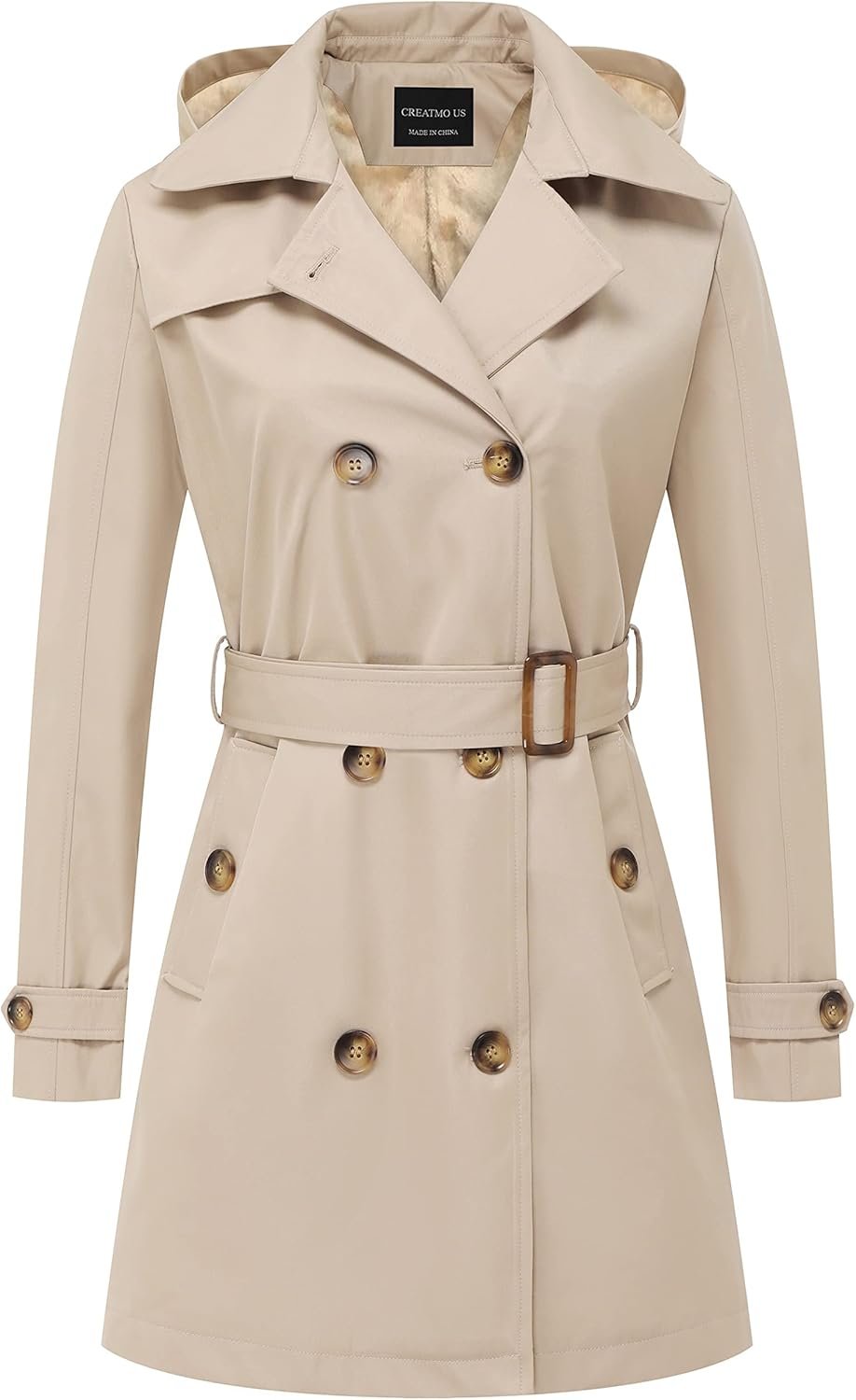 creatmo us women's trench coat double breasted classic lapel overcoat belted slim outerwear coat with detachable hood creatmo us women's trench coat double breasted classic lapel overcoat belted slim outerwear coat with detachable hood