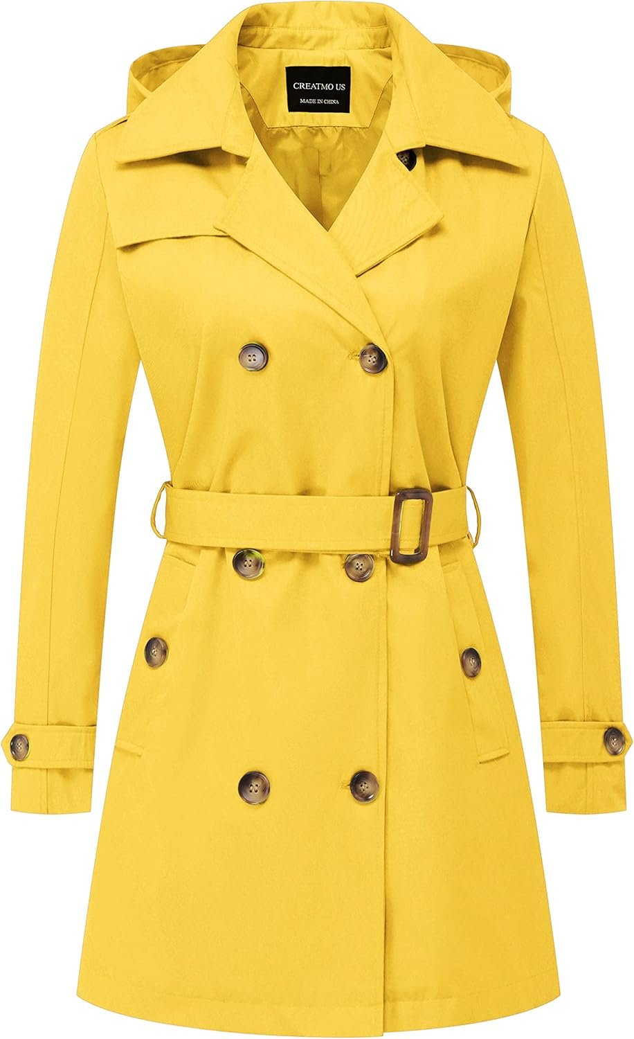creatmo us women's trench coat double breasted classic lapel overcoat belted slim outerwear coat with detachable hood creatmo us women's trench coat double breasted classic lapel overcoat belted slim outerwear coat with detachable hood