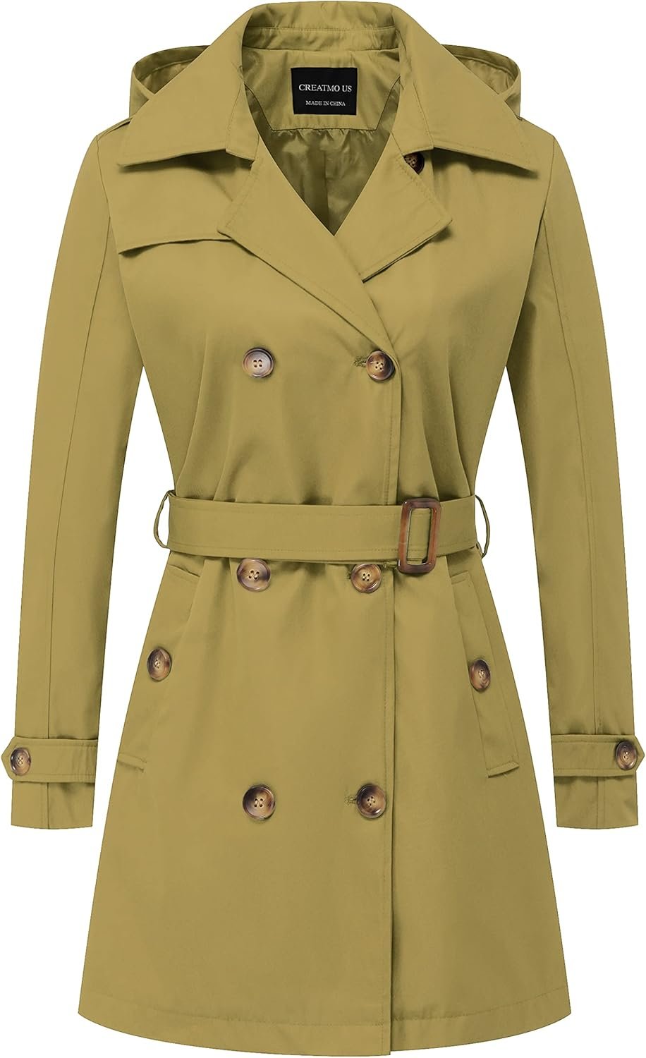 creatmo us women's trench coat double breasted classic lapel overcoat belted slim outerwear coat with detachable hood creatmo us women's trench coat double breasted classic lapel overcoat belted slim outerwear coat with detachable hood