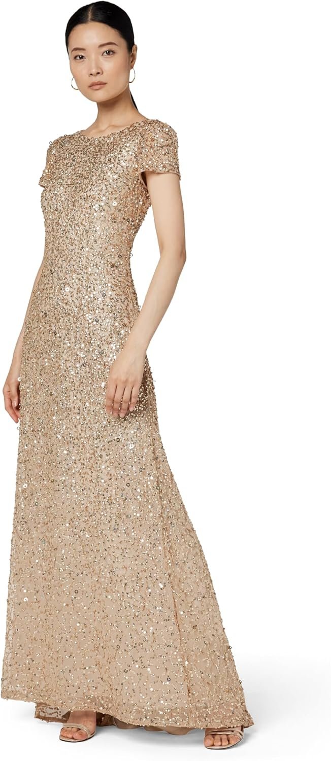 adrianna papell womens short sleeve all over sequin gown adrianna papell womens short sleeve all over sequin gown