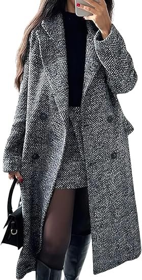 chouyatou women's winter casual herringbone wool coat double breasted notch collar dressy long trench coat chouyatou women's winter casual herringbone wool coat double breasted notch collar dressy long trench coat