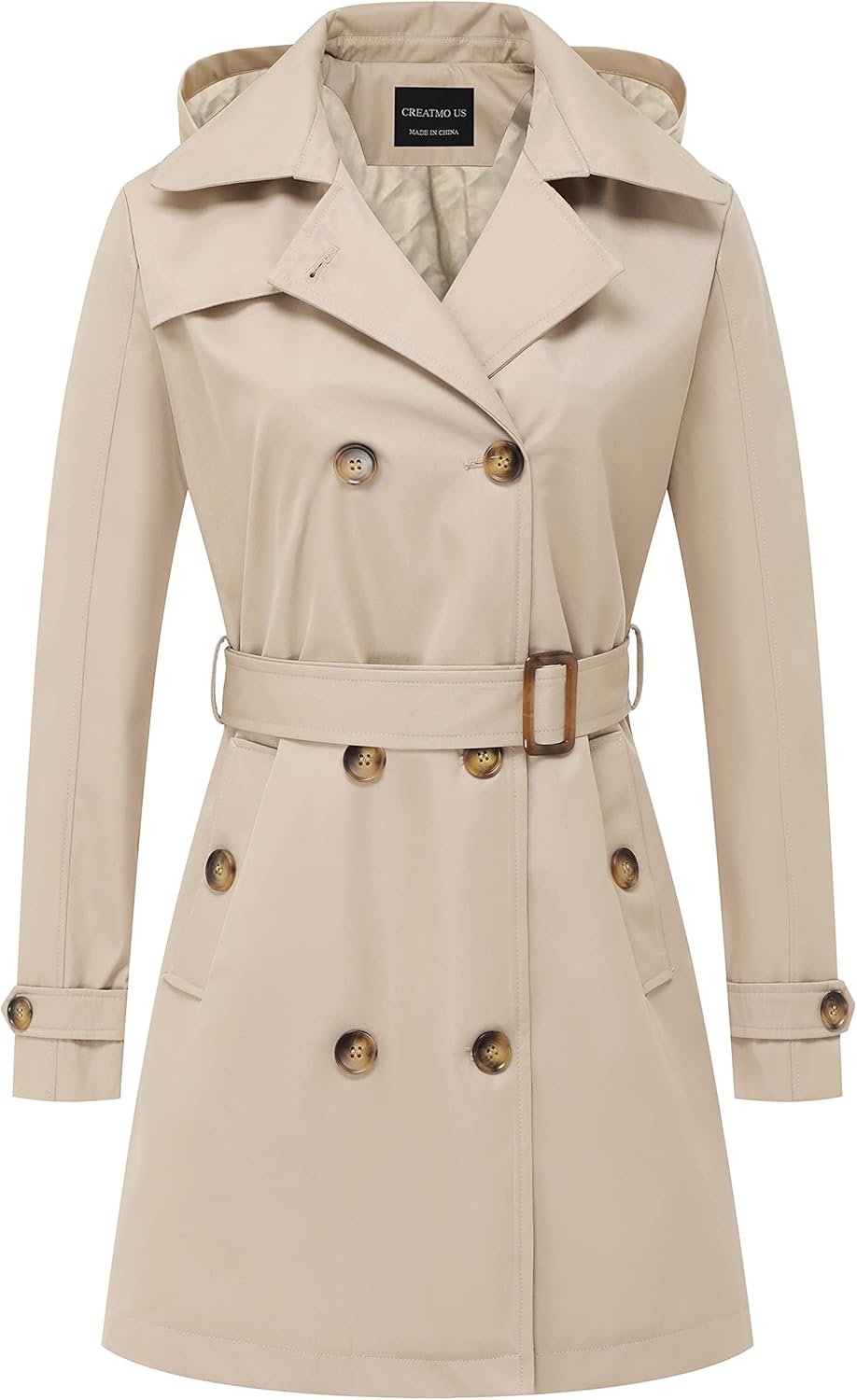 creatmo us women's trench coat double breasted classic lapel overcoat belted slim outerwear coat with detachable hood creatmo us women's trench coat double breasted classic lapel overcoat belted slim outerwear coat with detachable hood