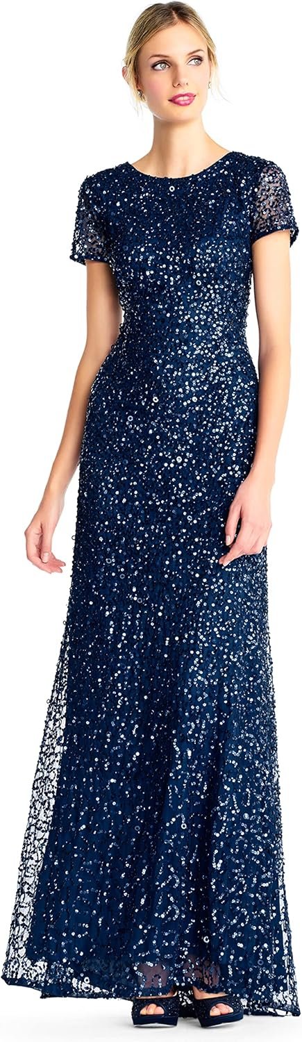 adrianna papell womens short sleeve all over sequin gown adrianna papell womens short sleeve all over sequin gown
