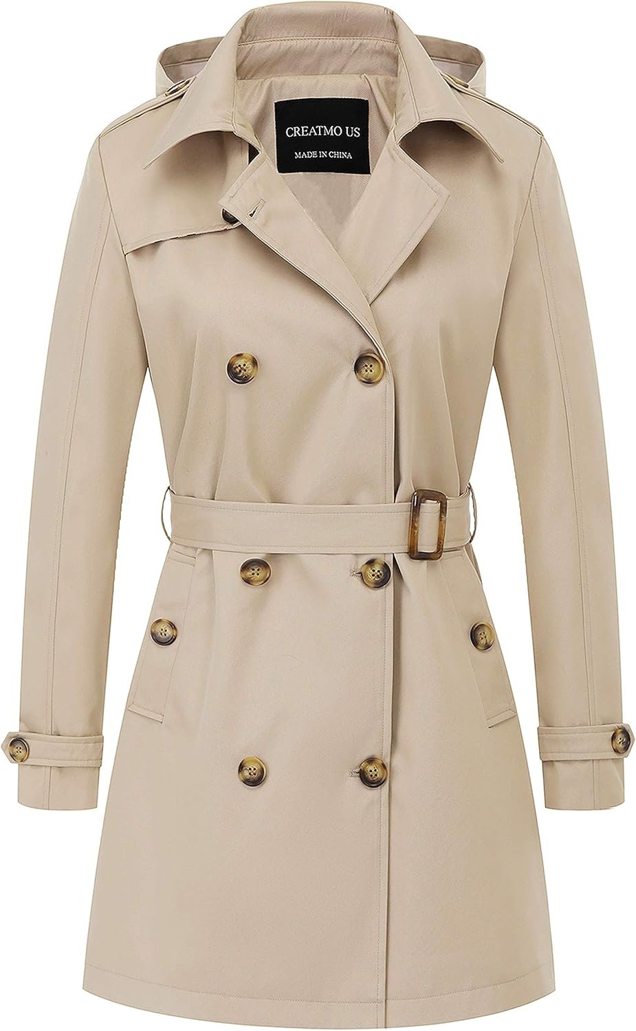 creatmo us women's trench coat double breasted classic lapel overcoat belted slim outerwear coat with detachable hood creatmo us women's trench coat double breasted classic lapel overcoat belted slim outerwear coat with detachable hood