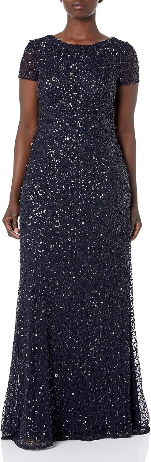 adrianna papell womens short sleeve all over sequin gown adrianna papell womens short sleeve all over sequin gown